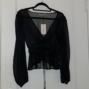 NWT sheer surplice polka top with tie waist
